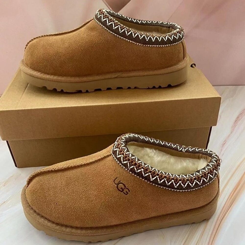 UGG Chestnut Brown Shearling-Lined Slip-On Sandals
